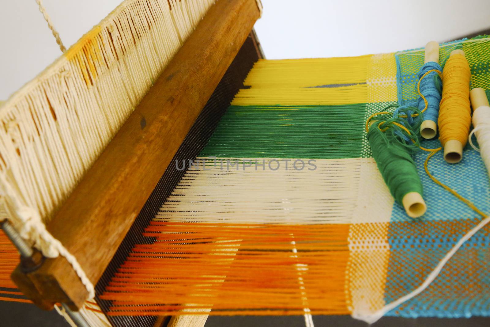 Vintage Manual Weaving Loom With Unfinished Textile Work by dani3315