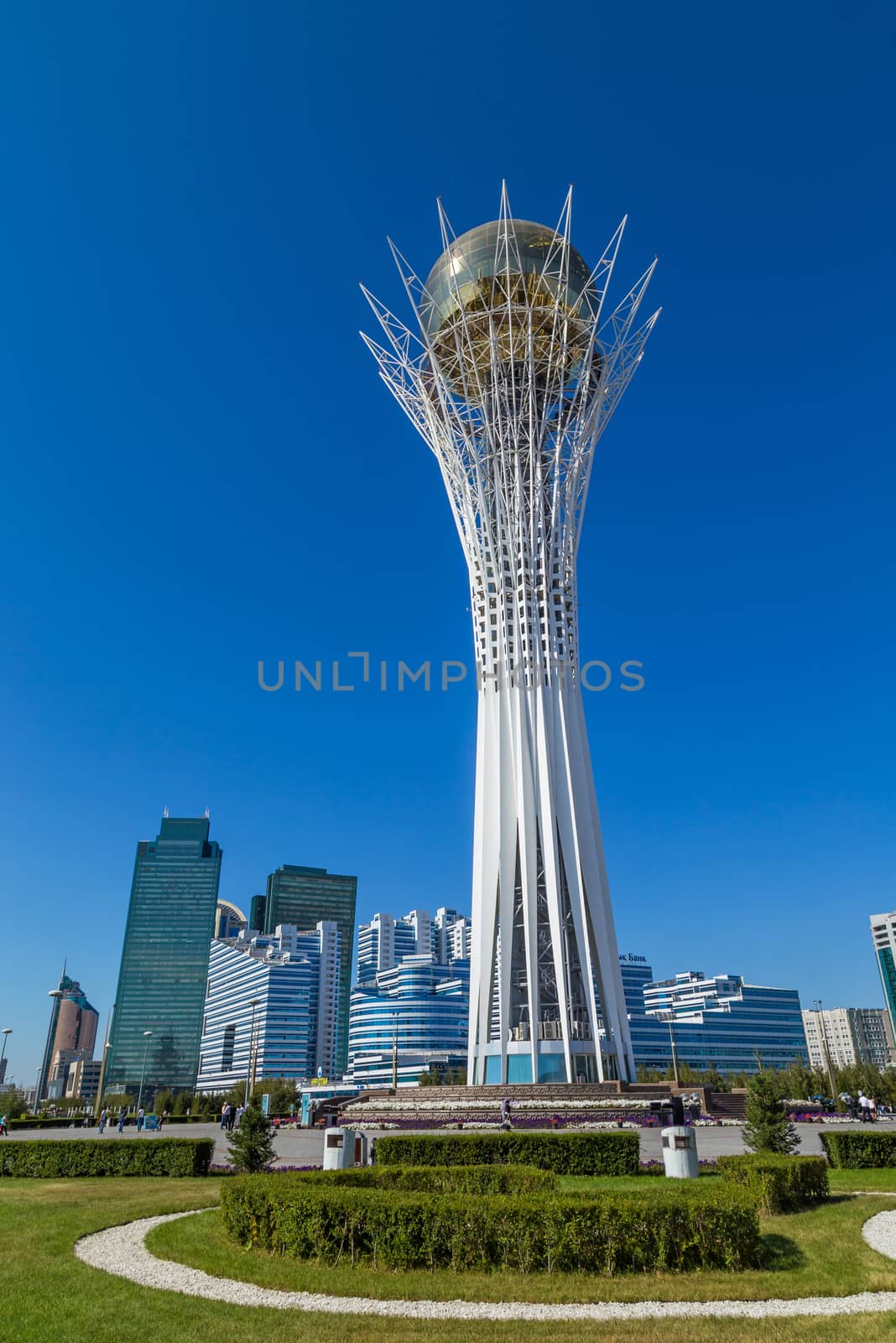 Nur-Sultan, Kazakhstan - View of Baiterek Tower with its golden sphere in Nur-Sultan (Astana)