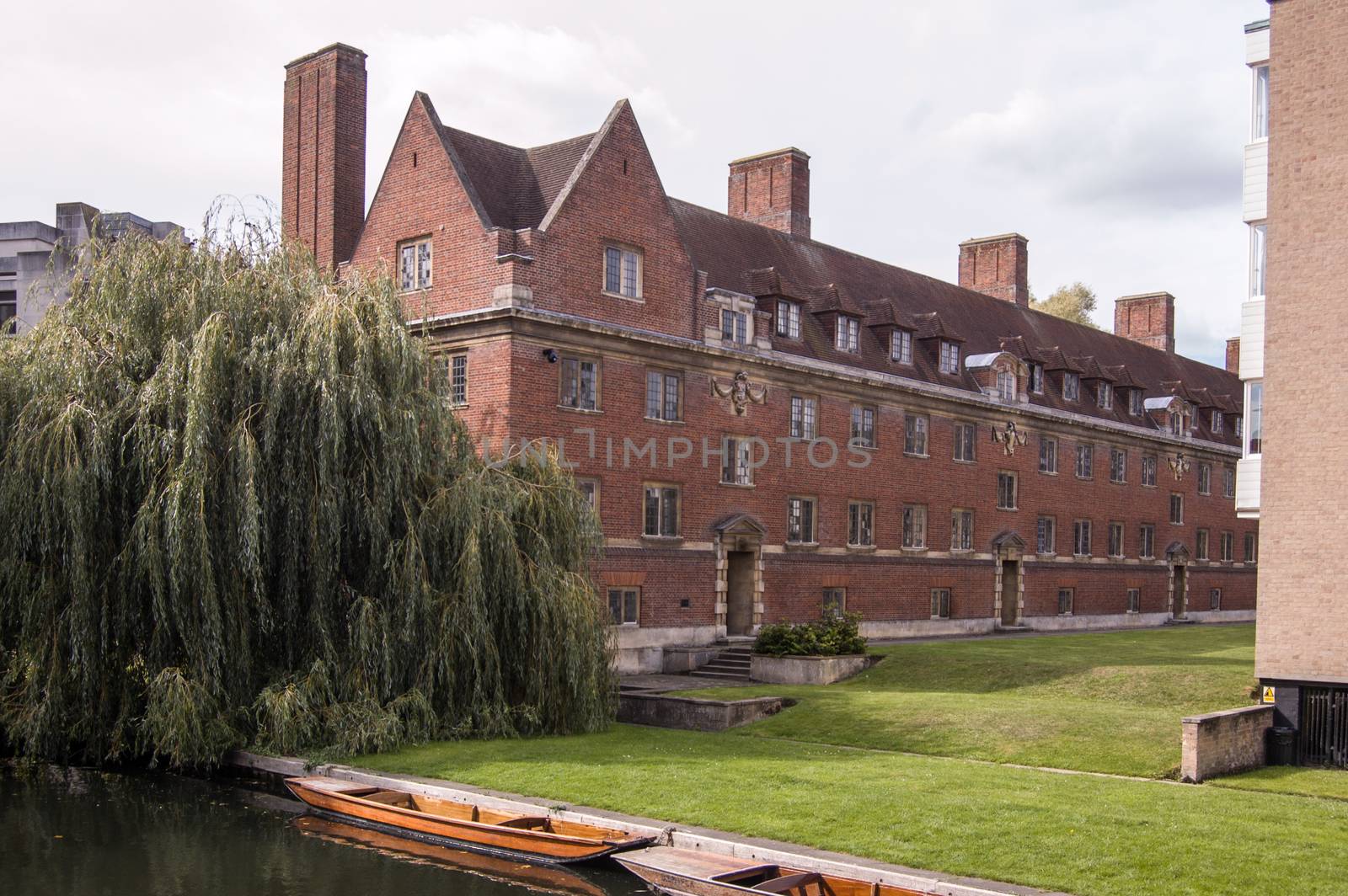 View of St John's College on the banks of the River Cam. Part of the University of Cambridge.