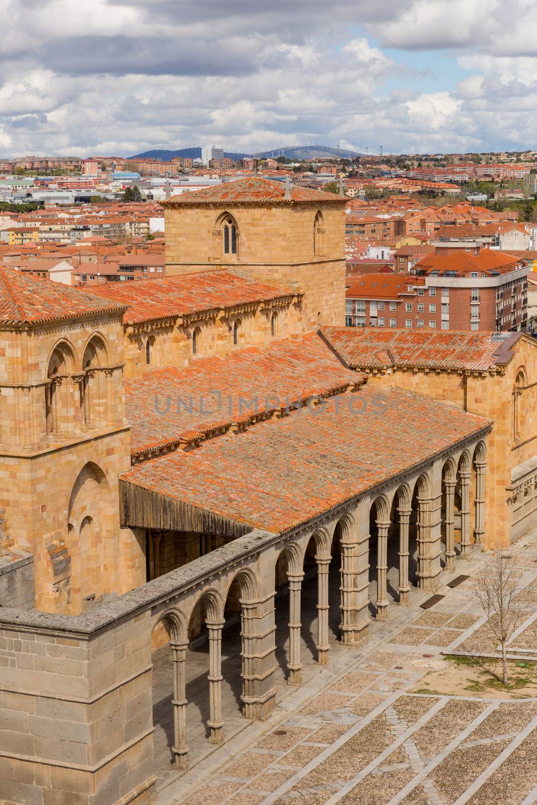 View of the basilica of San Vicente, from the Wall in Avila, Spain