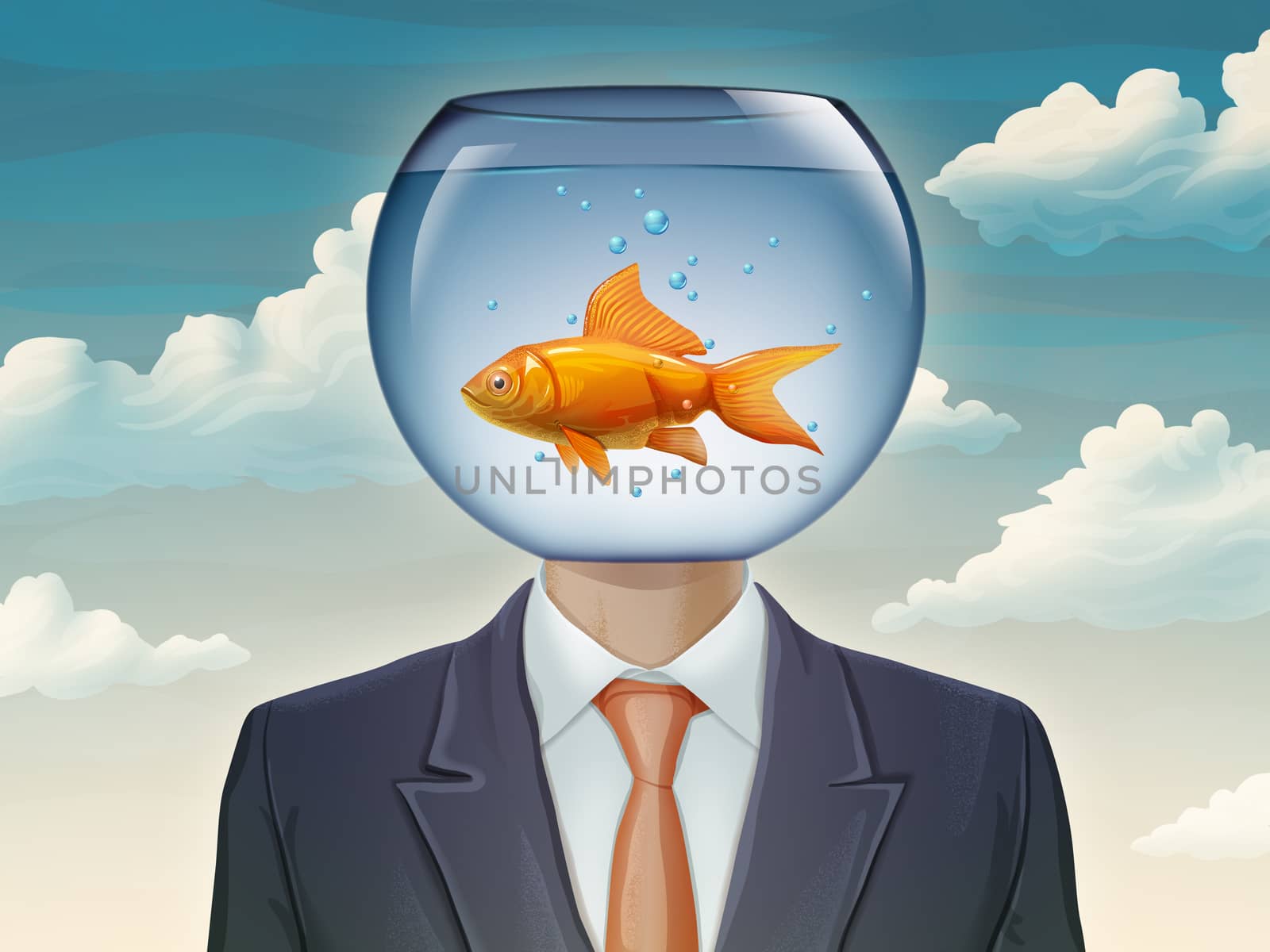 Goldfish and businessman by Andreus