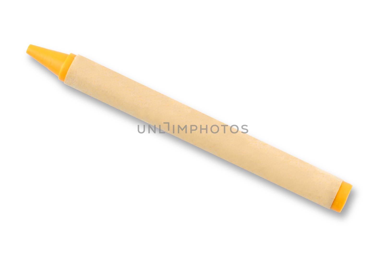 A Yellow wax crayon on white background with clipping path to remove shadow