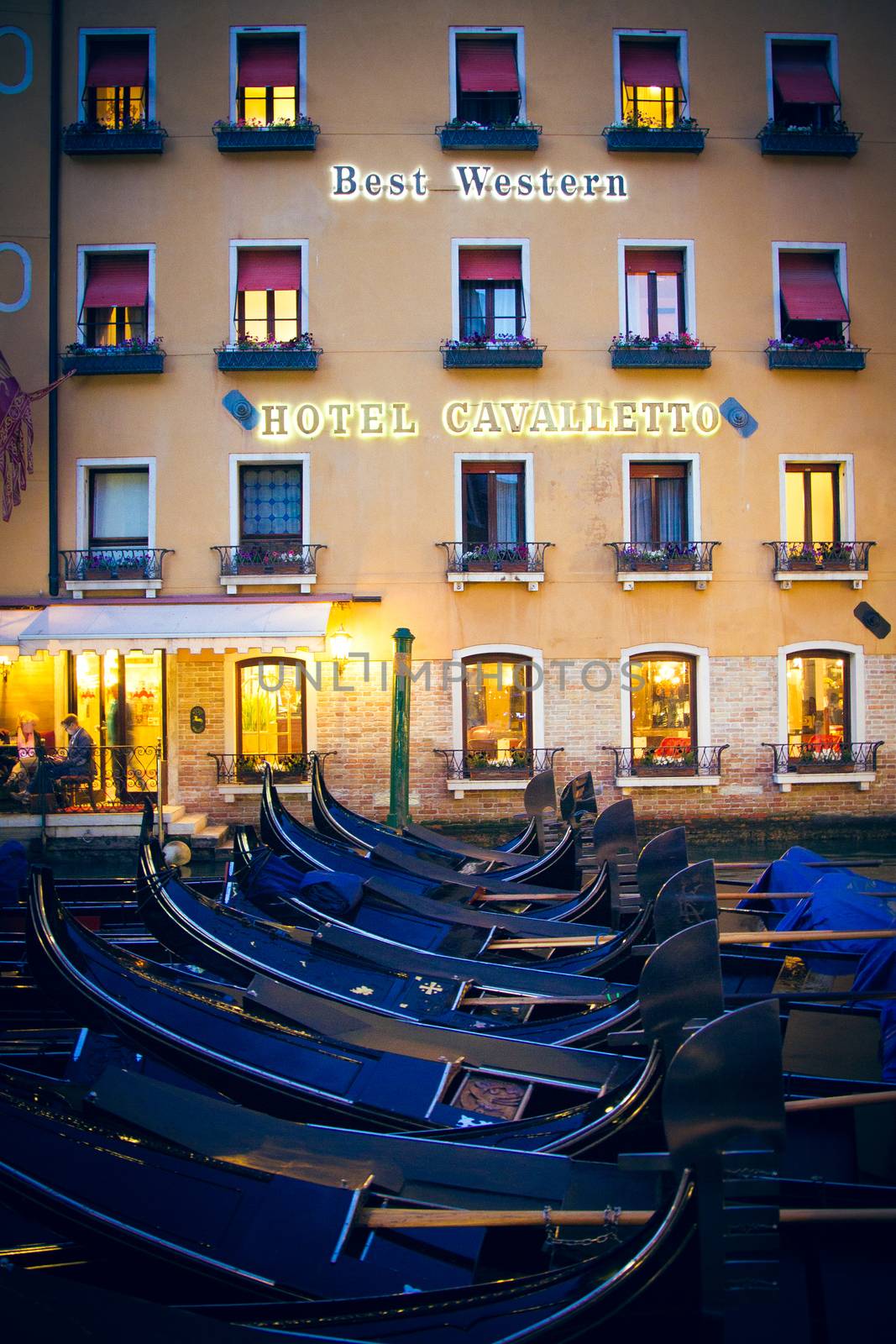 A Hotel in Venice by night