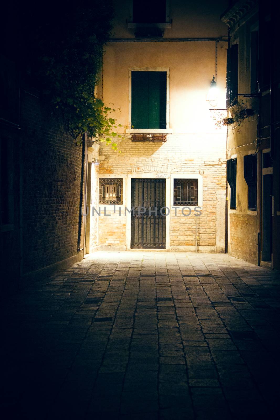 Venice street buildings in the street light