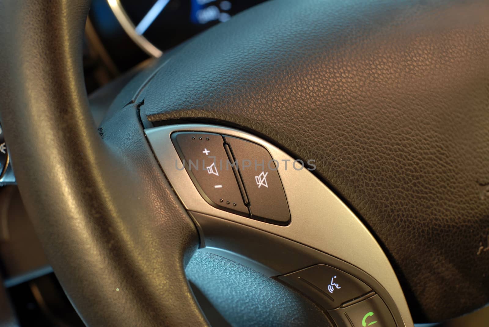 detail on the steering wheel with controls