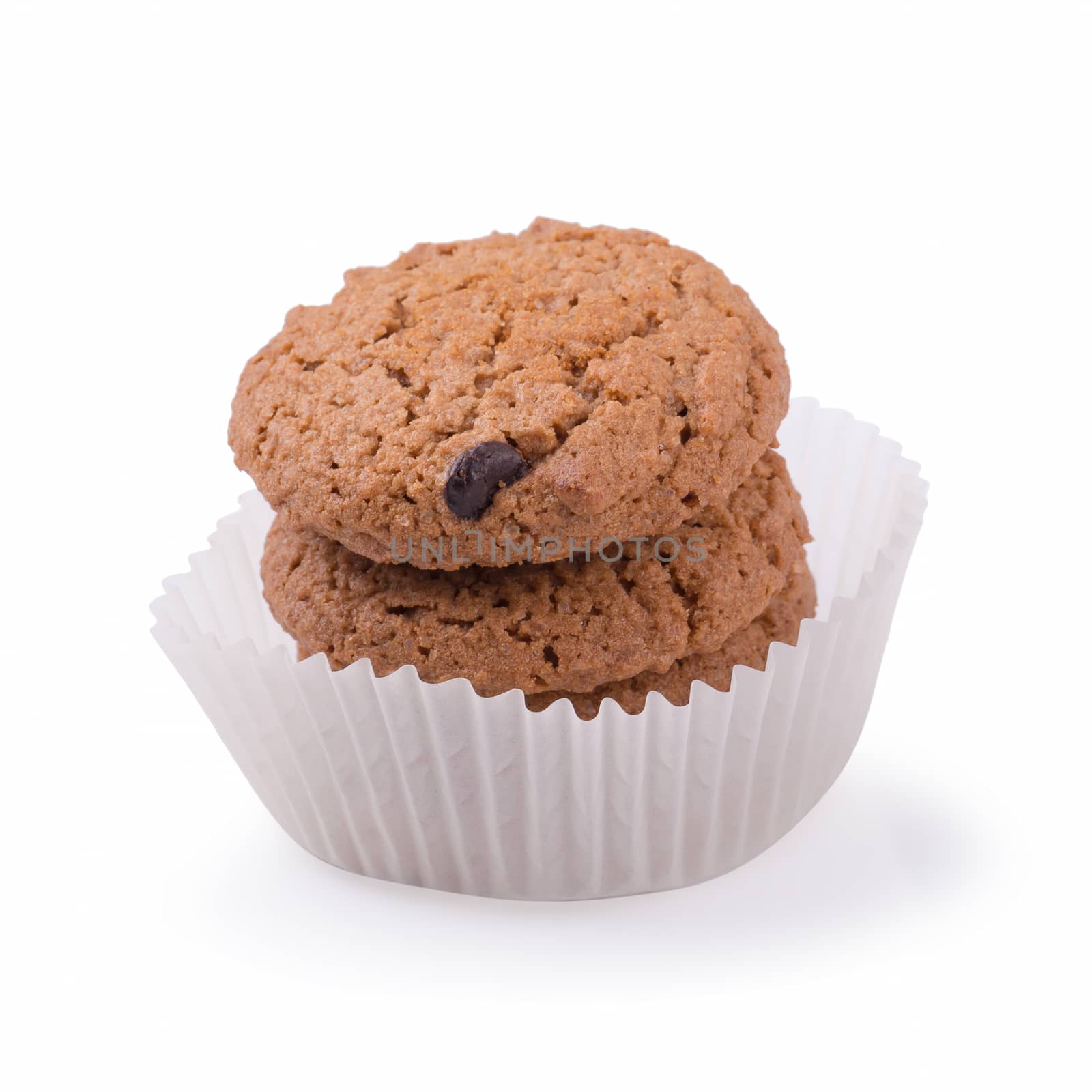 Chocolate cookies isolated on a white background.