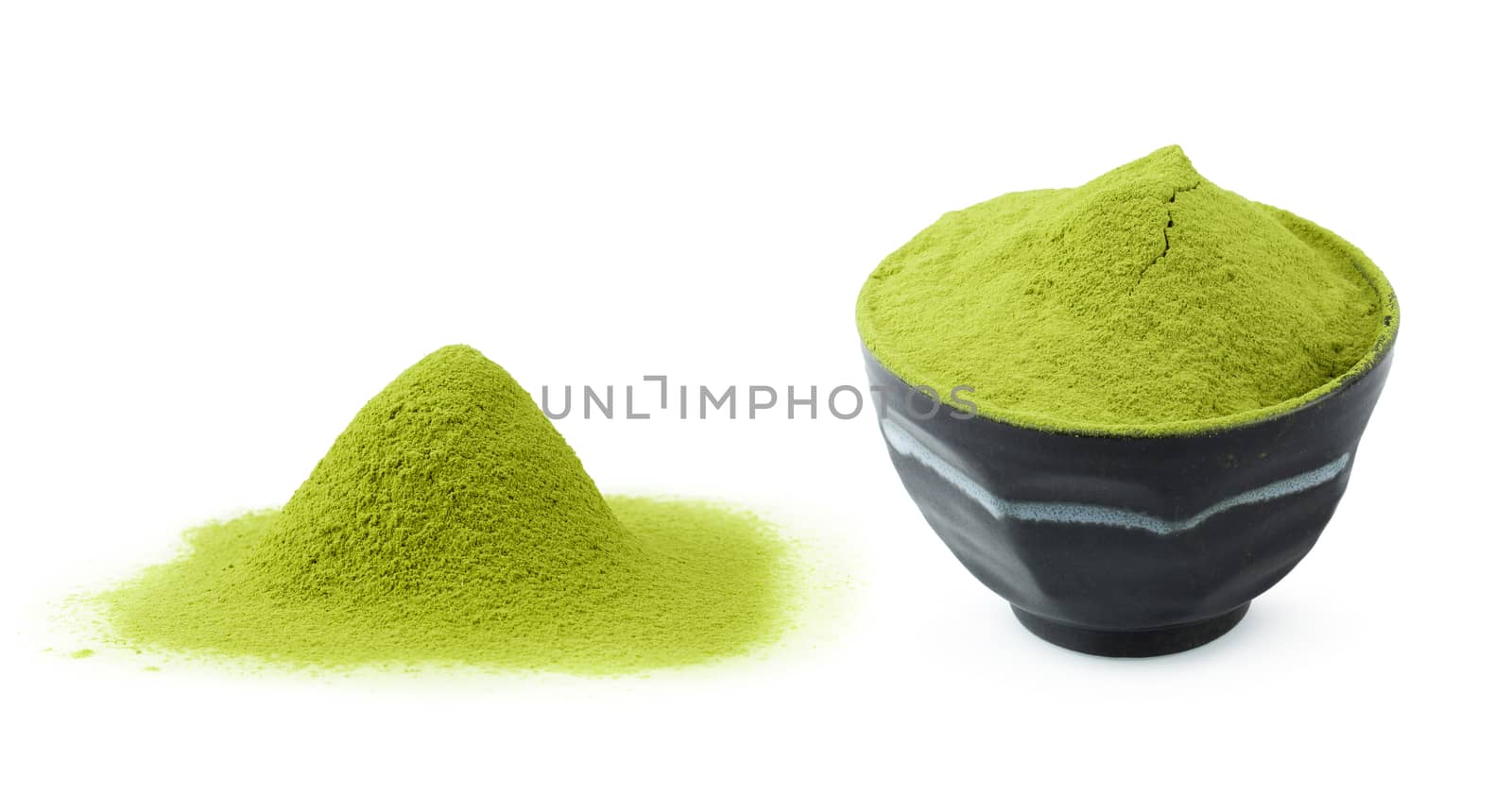 matcha powder green tea isolated on a white background by kaiskynet