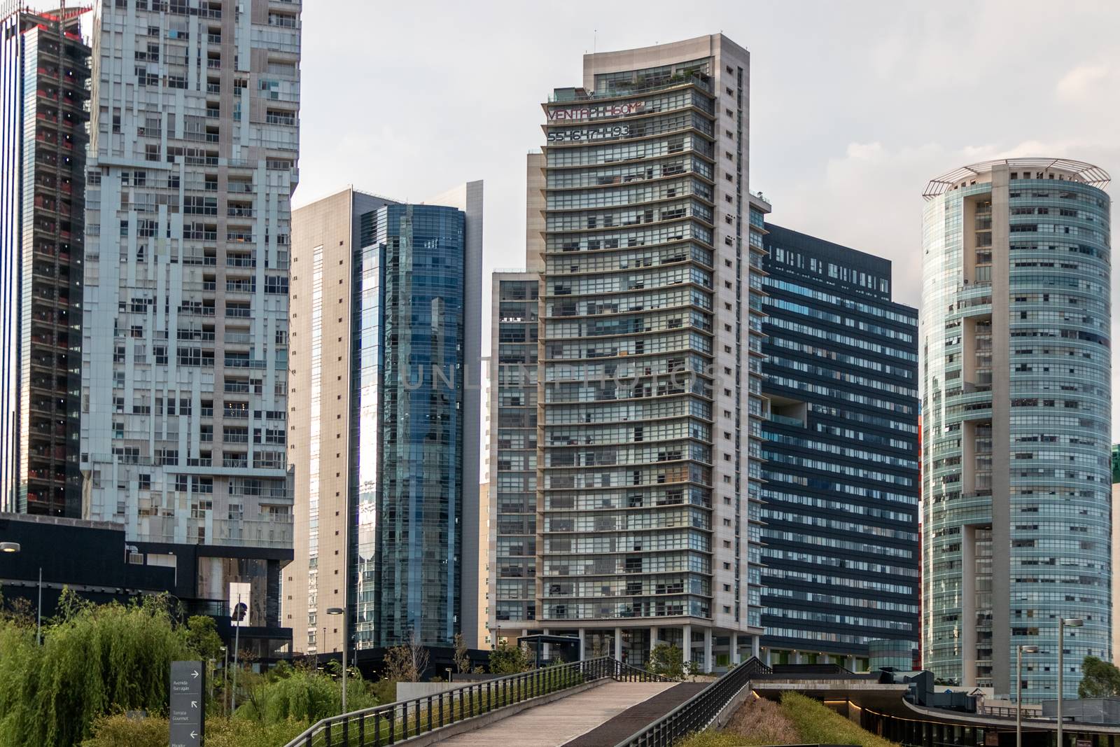 La Mexicana, Santa Fe, Mexico City: June 9, 2020. Office and apartment buildings in Mexico City.