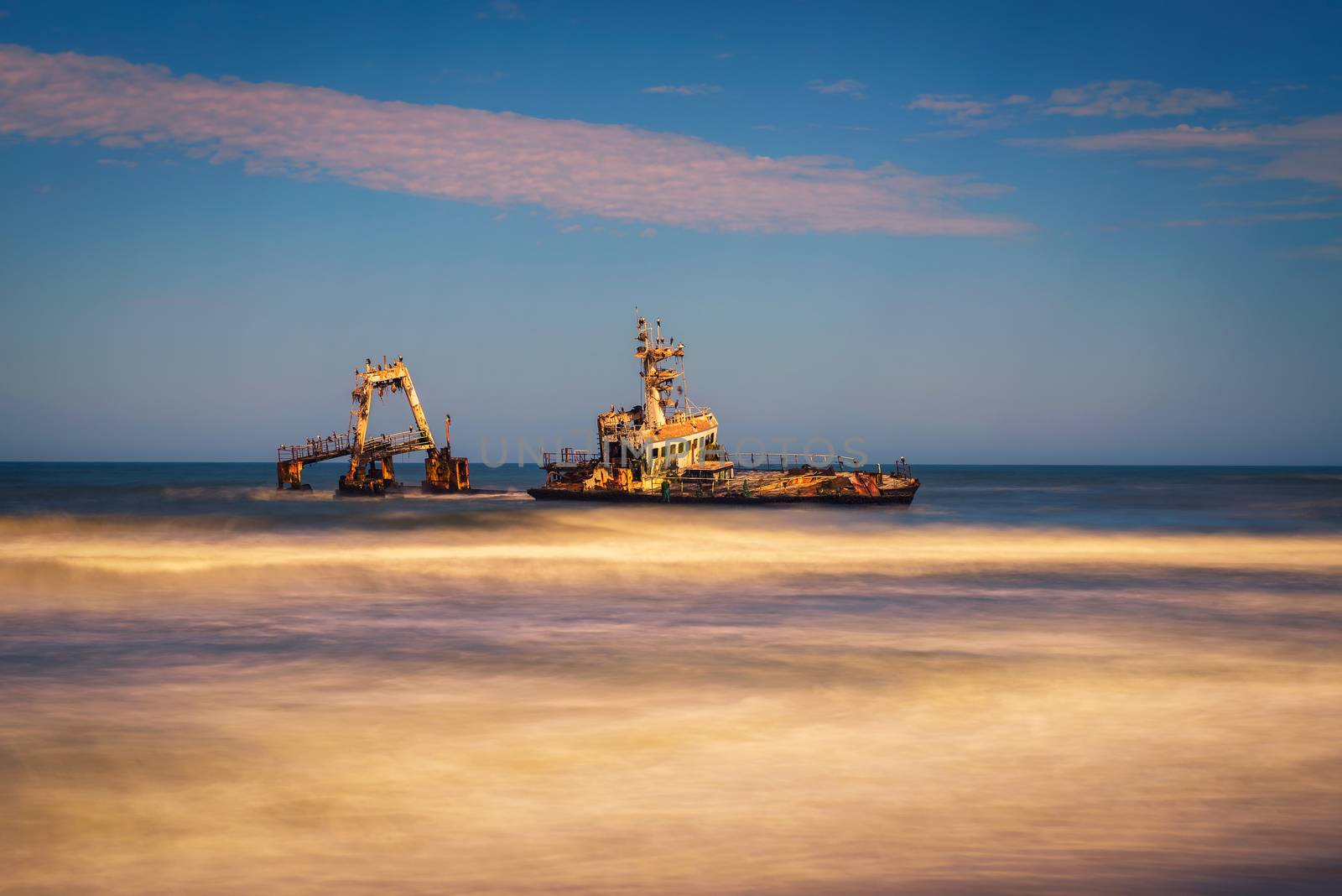 Abandoned shipwreck of the stranded Zeila vessel at the Skeleton Coast, Namibia by nickfox