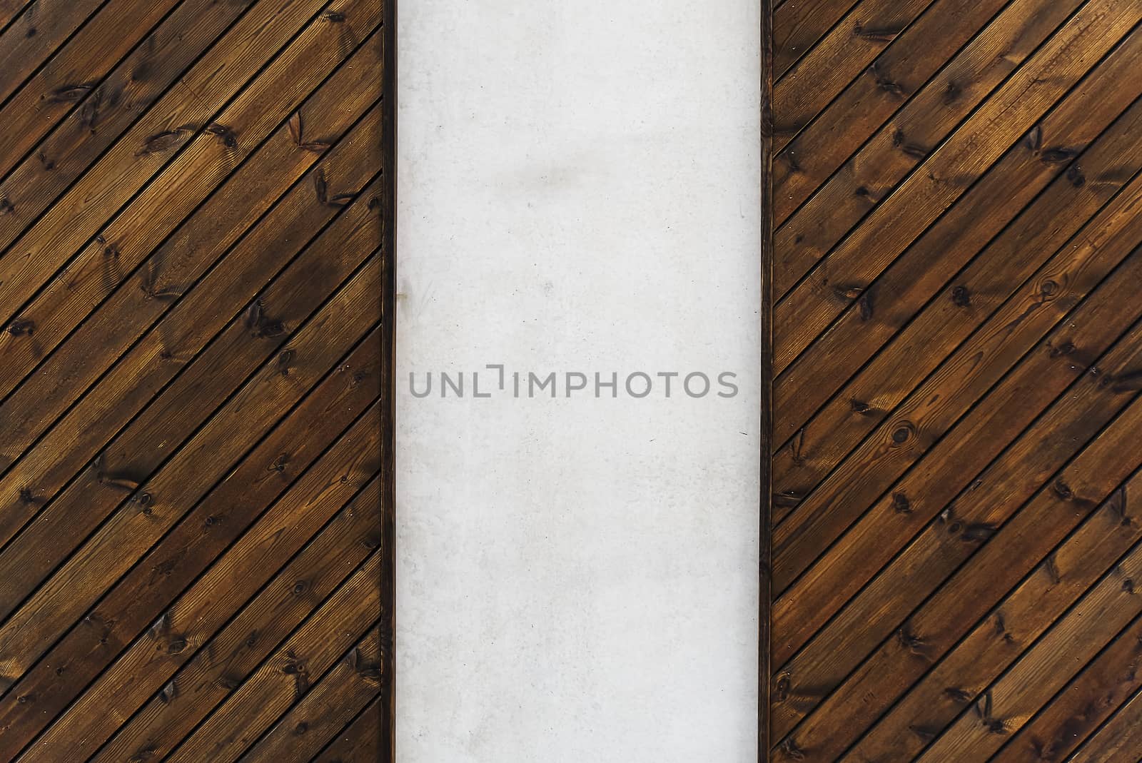 wooden wall texture with vertical concrete insert. wood and concrete modern Design of wall. Backround with copy space. by PhotoTime