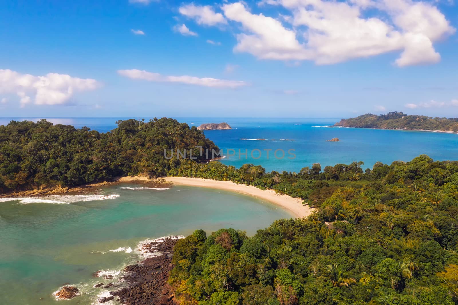 Aerial view of a beach in the Manuel Antonio National Park, Costa Rica by nickfox