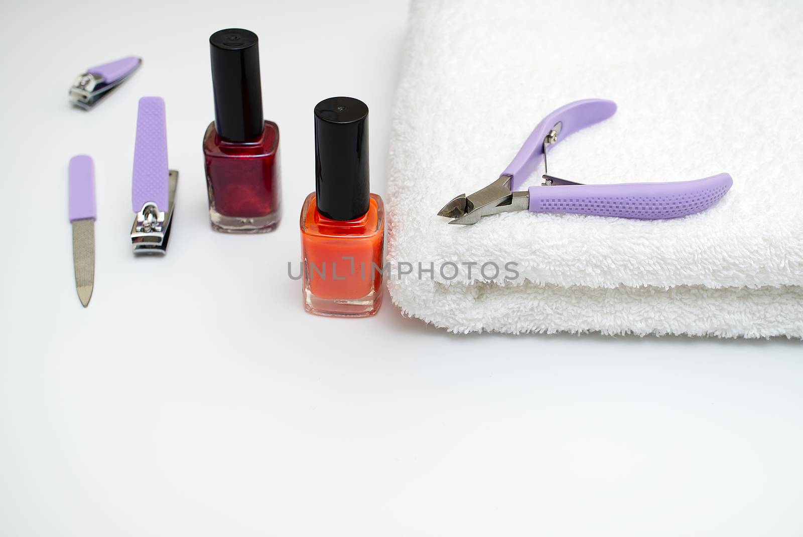Set of manicure or pedicure tools. set for pedicure kit. manicure set on wite background