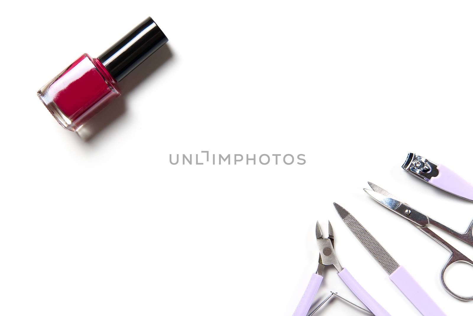 Set of manicure or pedicure tools. set for pedicure kit. manicure set on wite background. by PhotoTime
