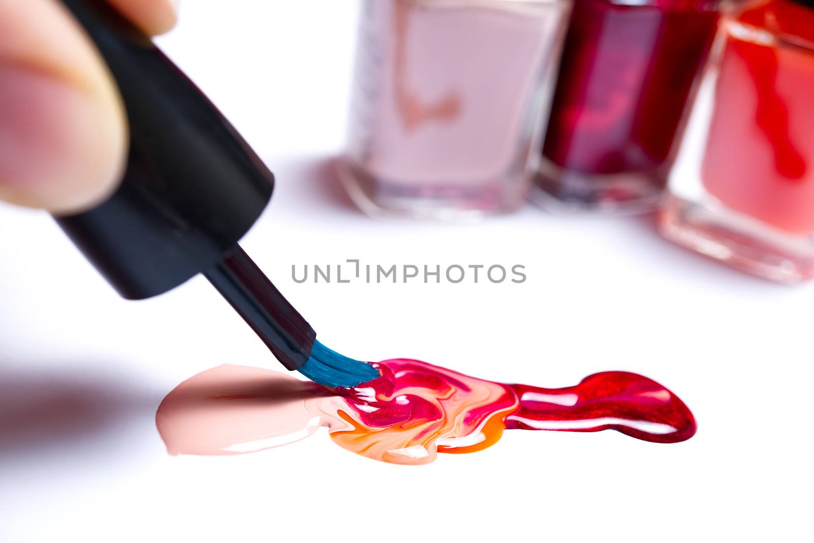 Spilled nail polish. Red nail polish. Dripping nail polish. capsized nail polish. mixing nail polish
