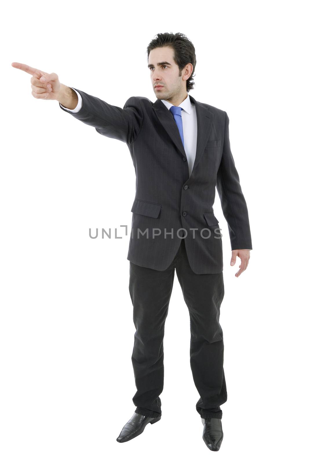 businessman full body pointing isolated on white background