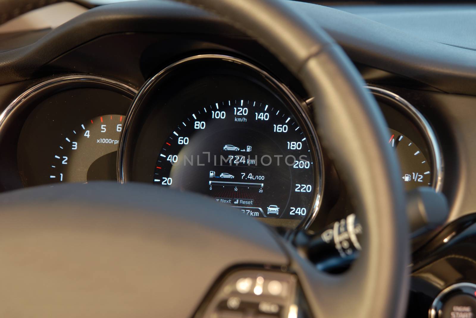 Part automotive illuminated instrument panel close up