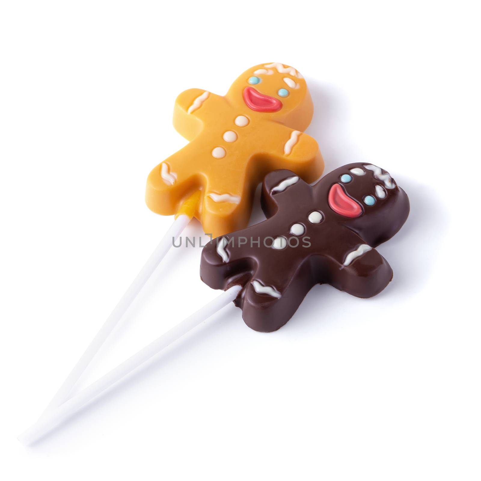 Chocolate Christmas gingerbread man isolated over white backgrou by kaiskynet