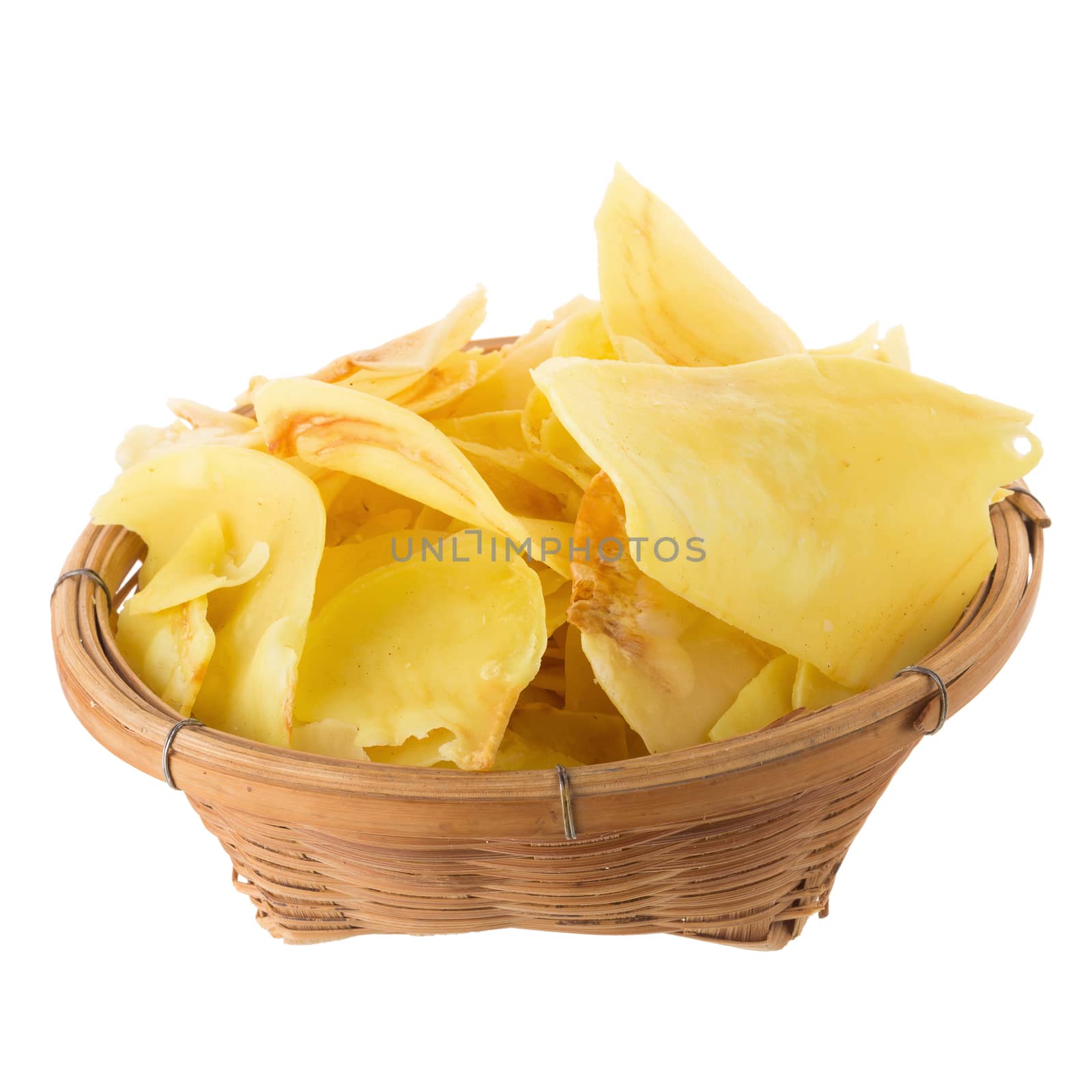 Durian chips fried snack fruit In the basket, Durian crispy frui by kaiskynet