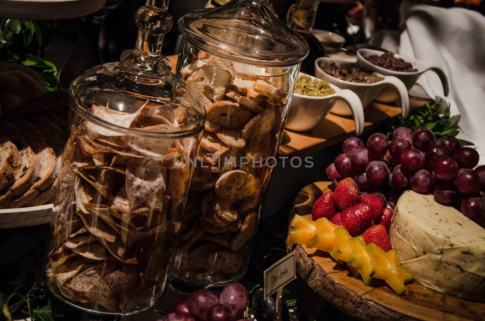 Table of salty snacks for a wedding