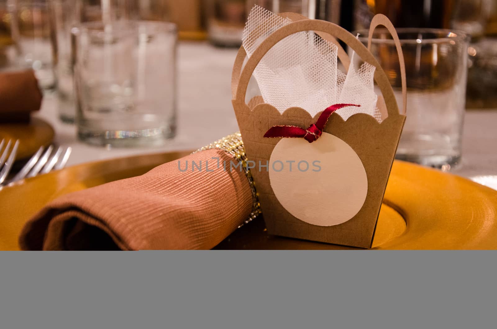 A plate and a tablecloth, decoration of a wedding table