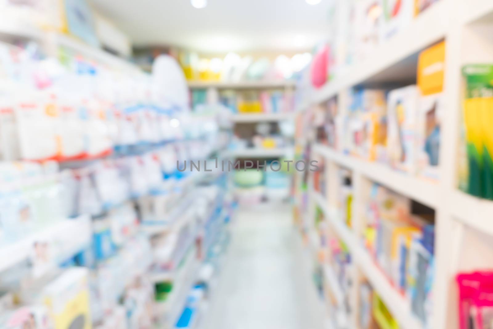 Blur modern baby and kid deparment  store shop bright tone abstract blurry background.