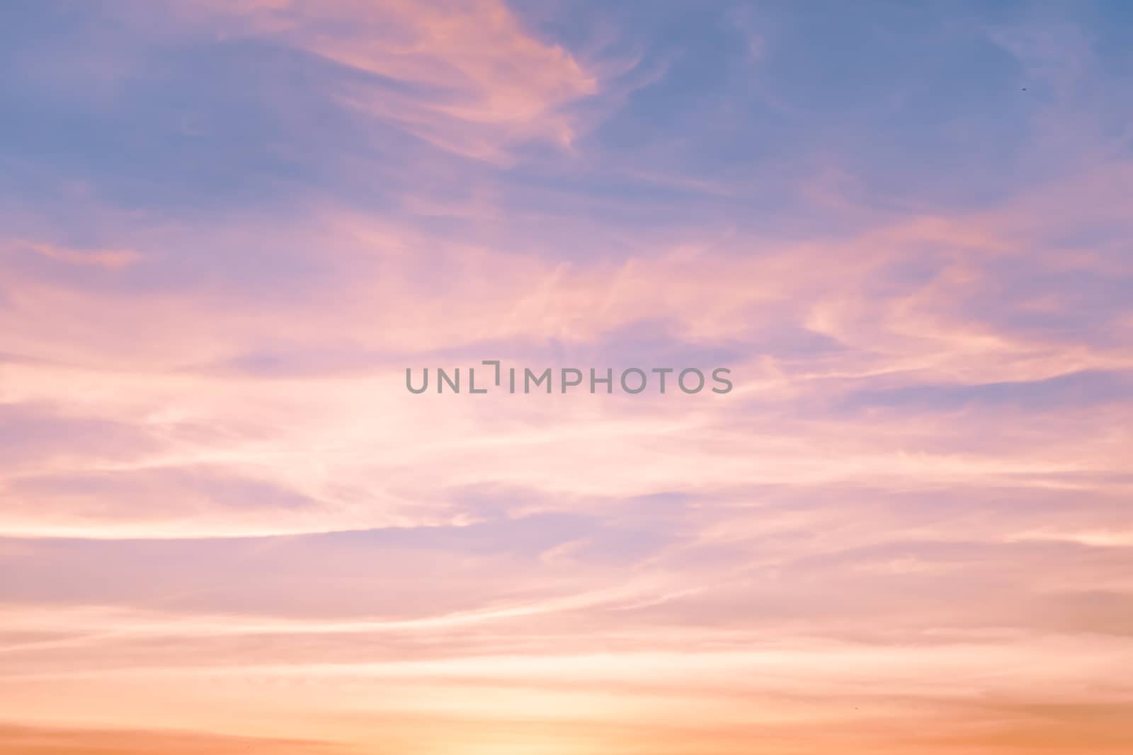 Copy space summer twilight sky and cloud with light flare from sun abstract background.