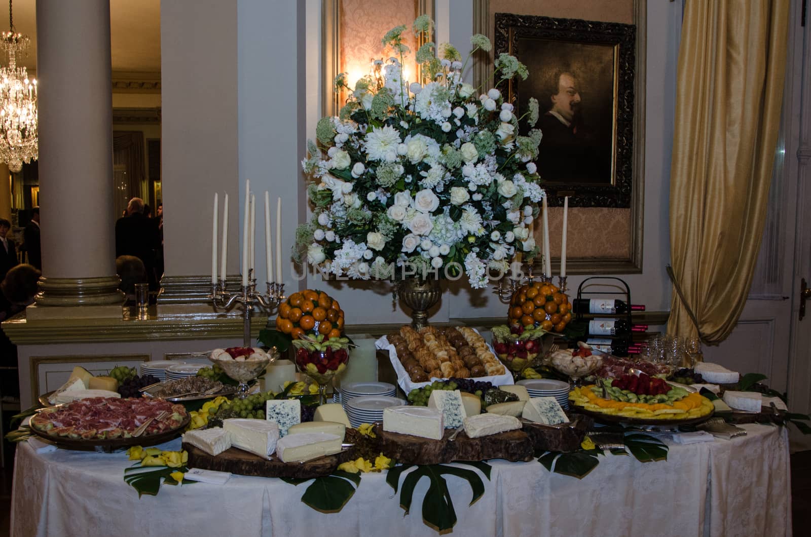 Table of salty snacks for a wedding