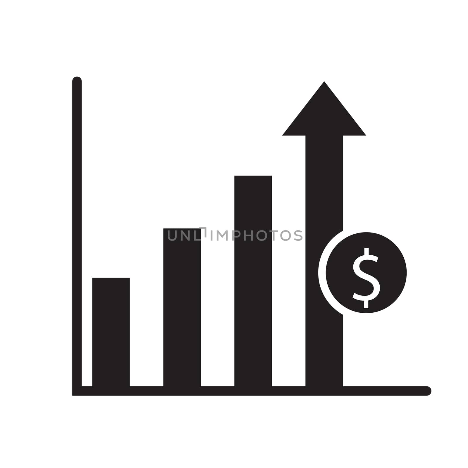 dollar growth icon on white background. dollar growth sign. flat style. dollar growth icon for your web site design, logo, app, UI.