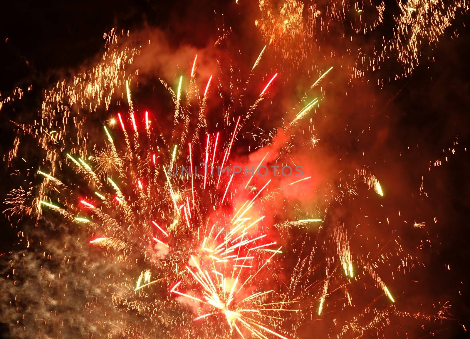 Colorful fireworks and firecrackers at a local celebration
