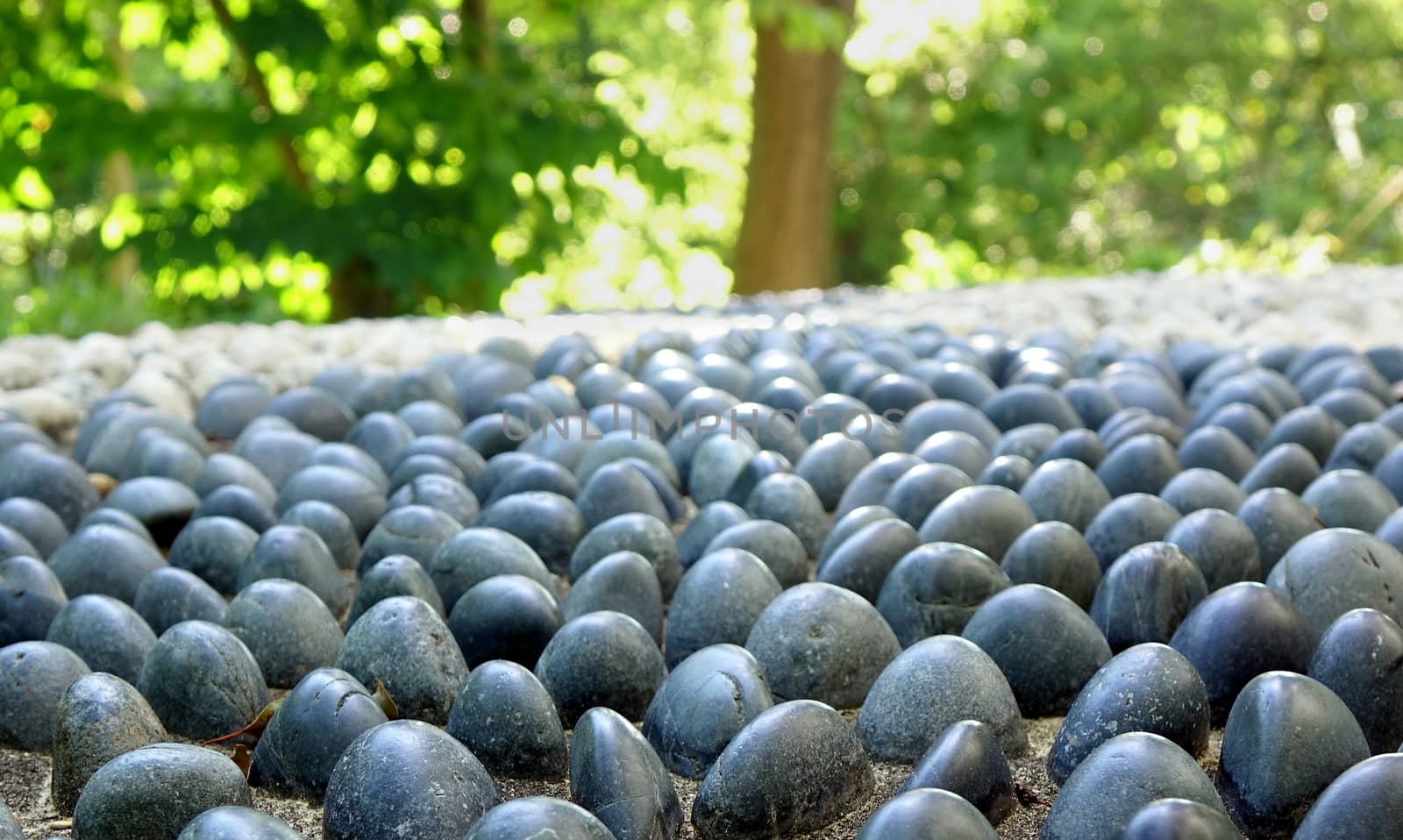 Chinese health walk made up from large smooth pebbles