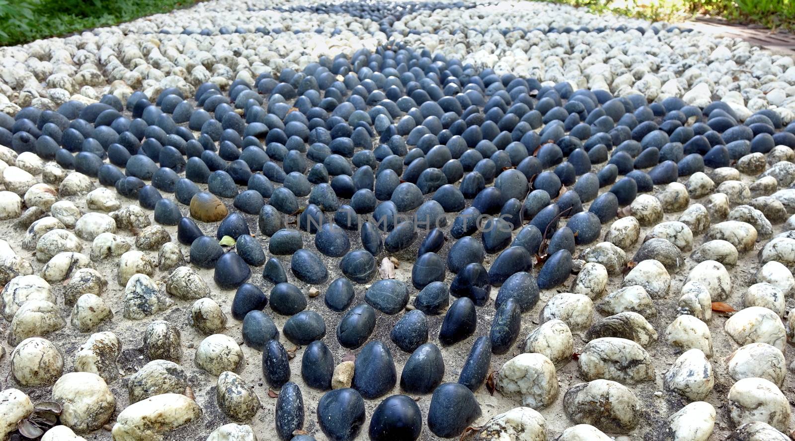 Chinese health walk made up from large smooth pebbles