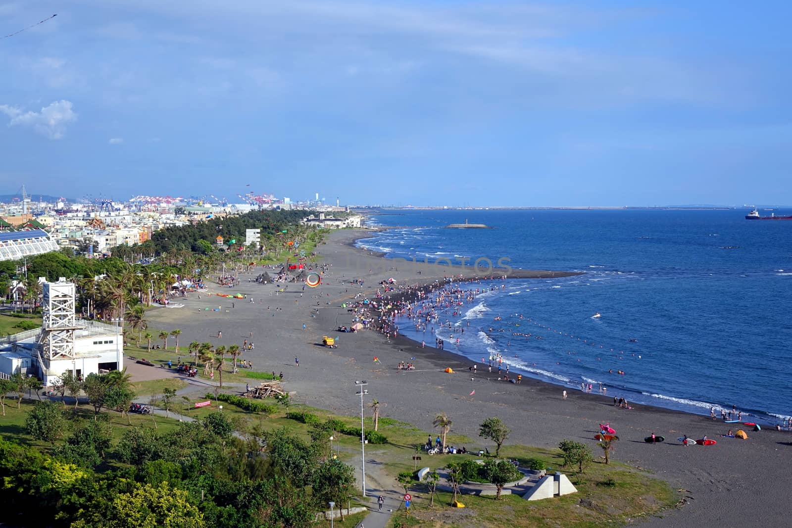 Aerial view of the beach on Cijin Island in Taiwan