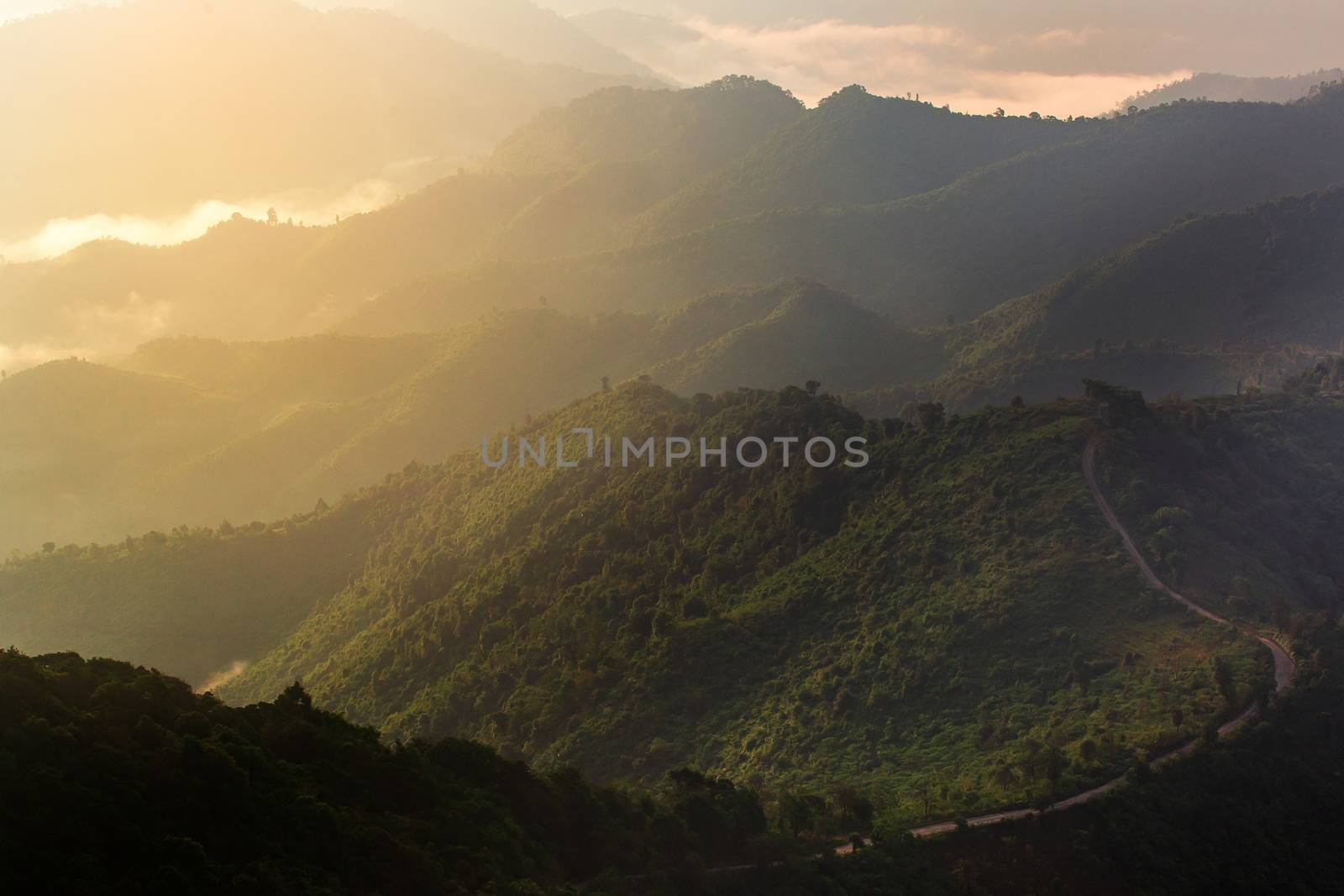 Beautiful summer landscape in the mountains with the sunset  by freedomnaruk