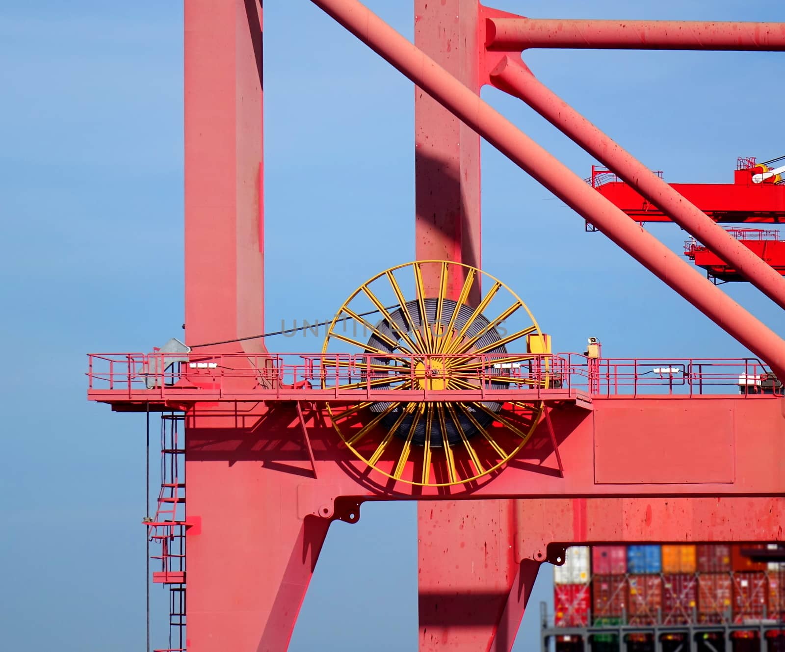 Detail of a large crane used for loading containers on to ships