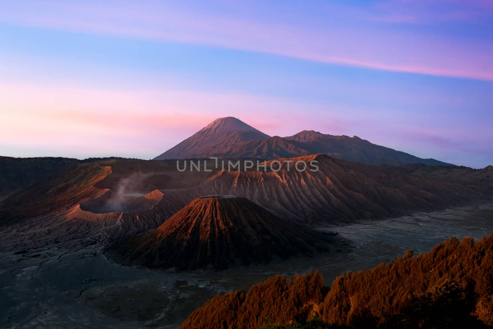 Mount Bromo volcano (Gunung Bromo) during sunrise from viewpoint by freedomnaruk