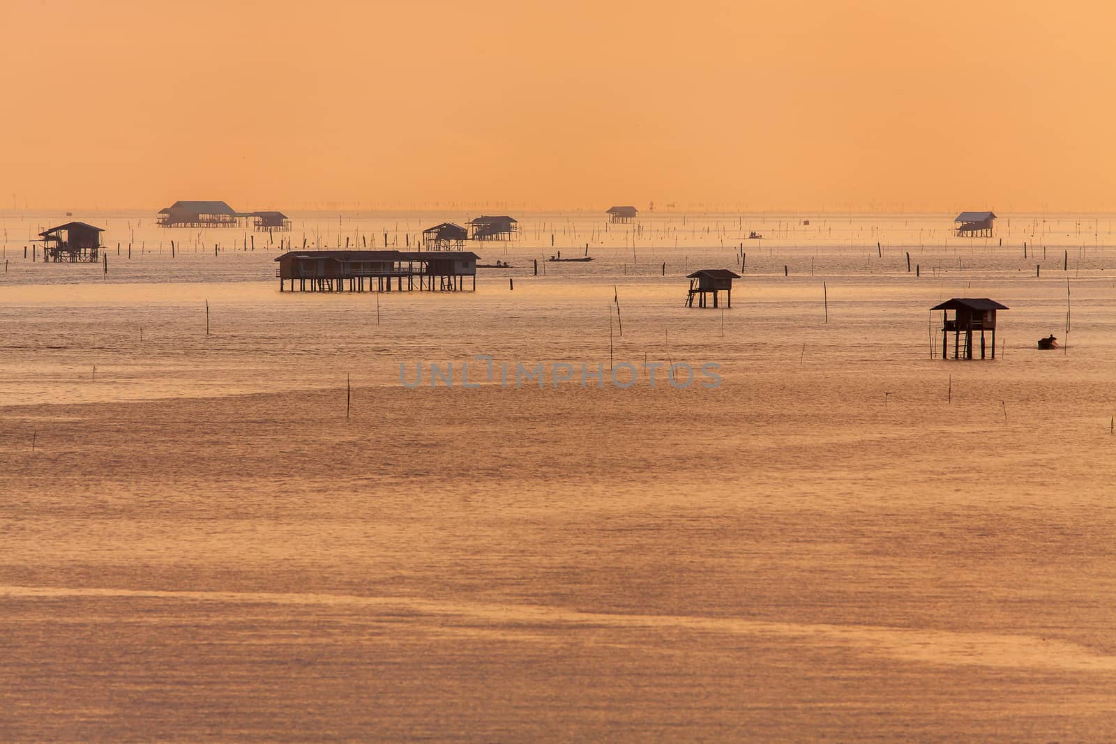 Golden sunrise sunset over the sea ocean waves