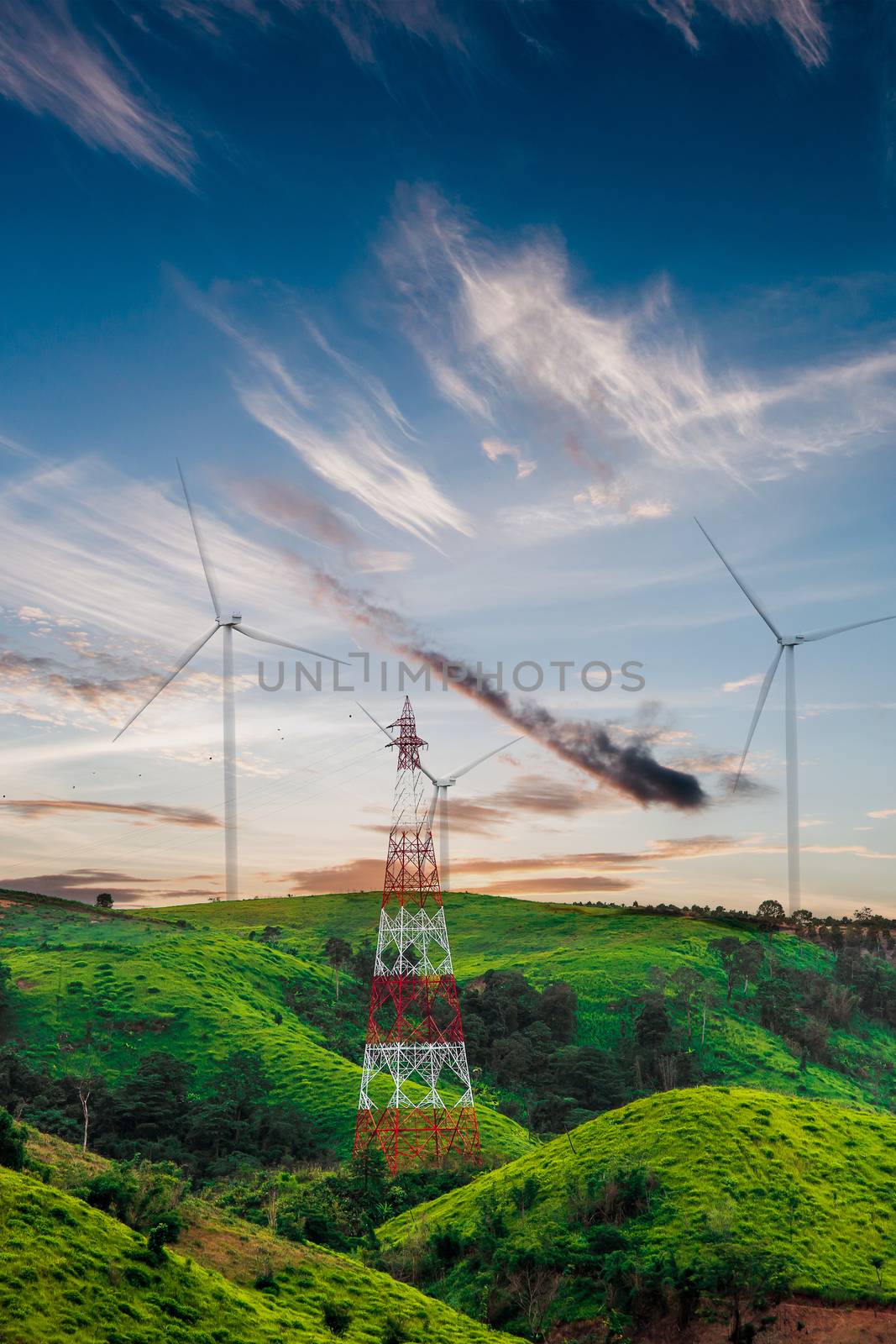 Wind turbines on sunny morning