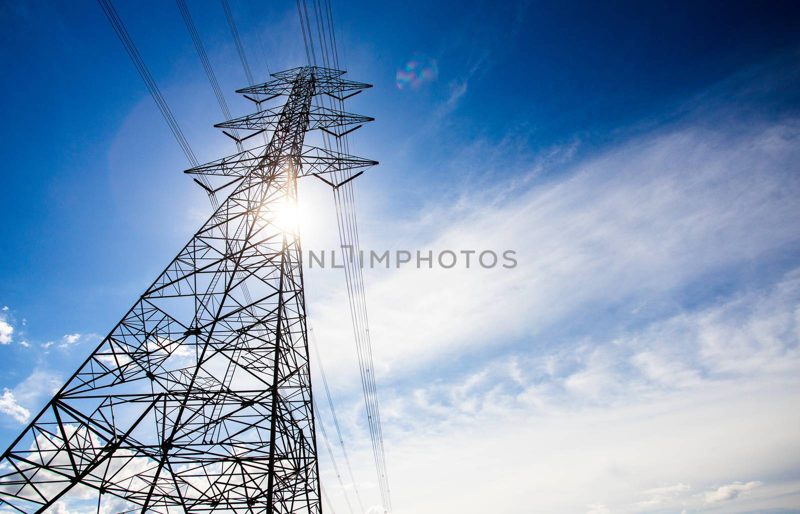 silhouette of high voltage electrical pole structure