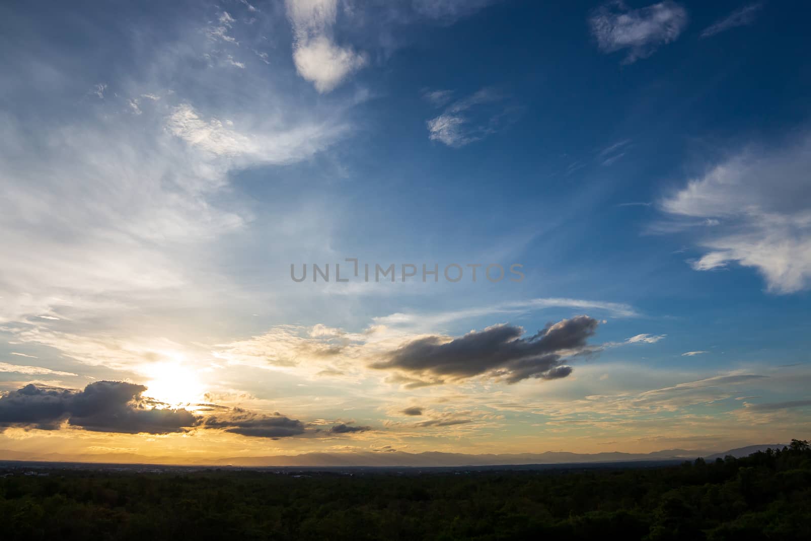 colorful dramatic sky with cloud at sunset