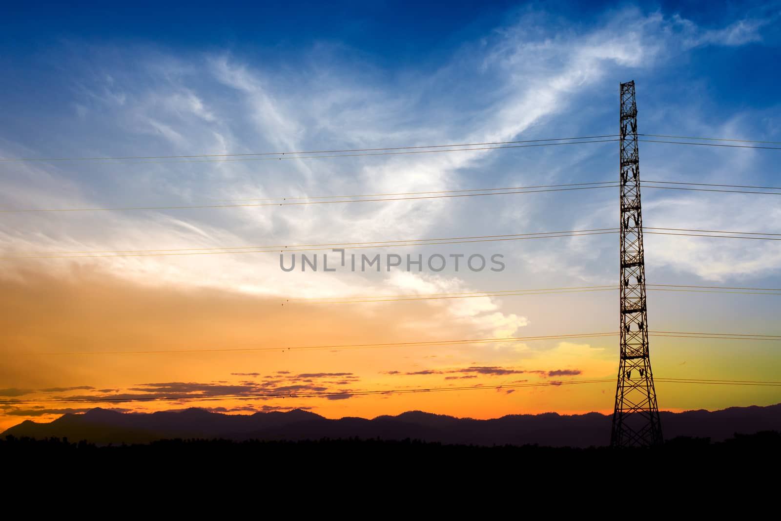 silhouette of high voltage electrical pole structure  by freedomnaruk