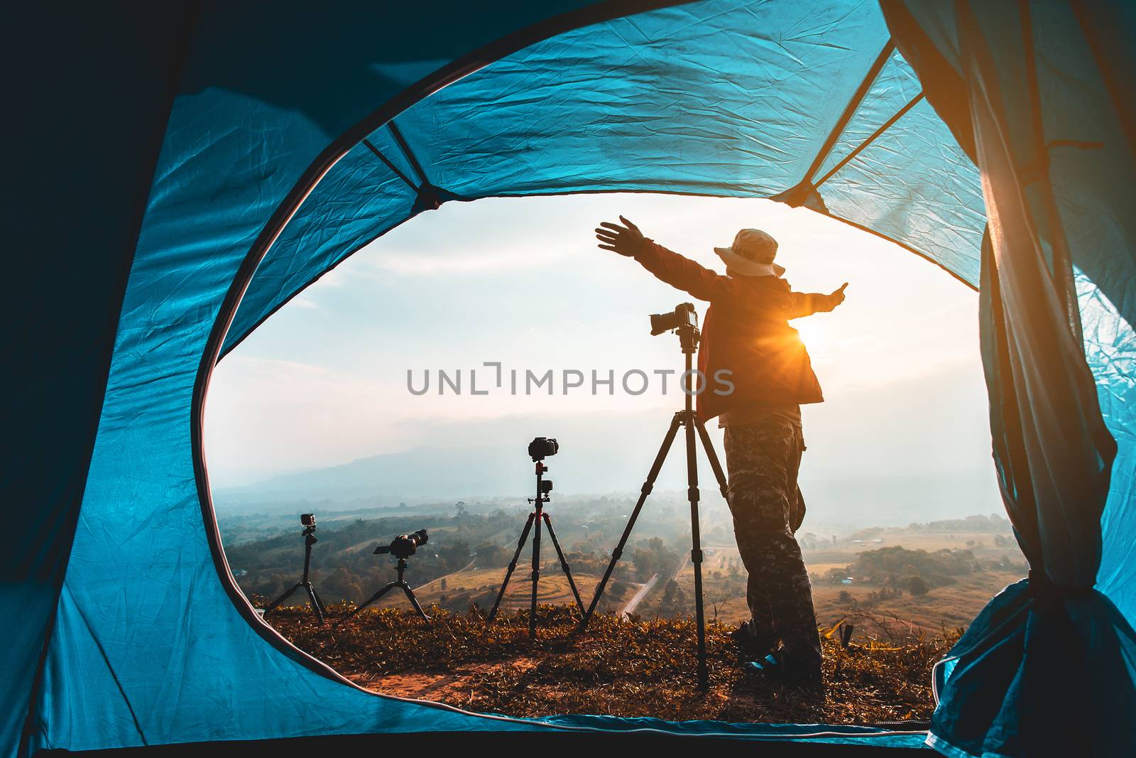 tourist tent camping in mountains