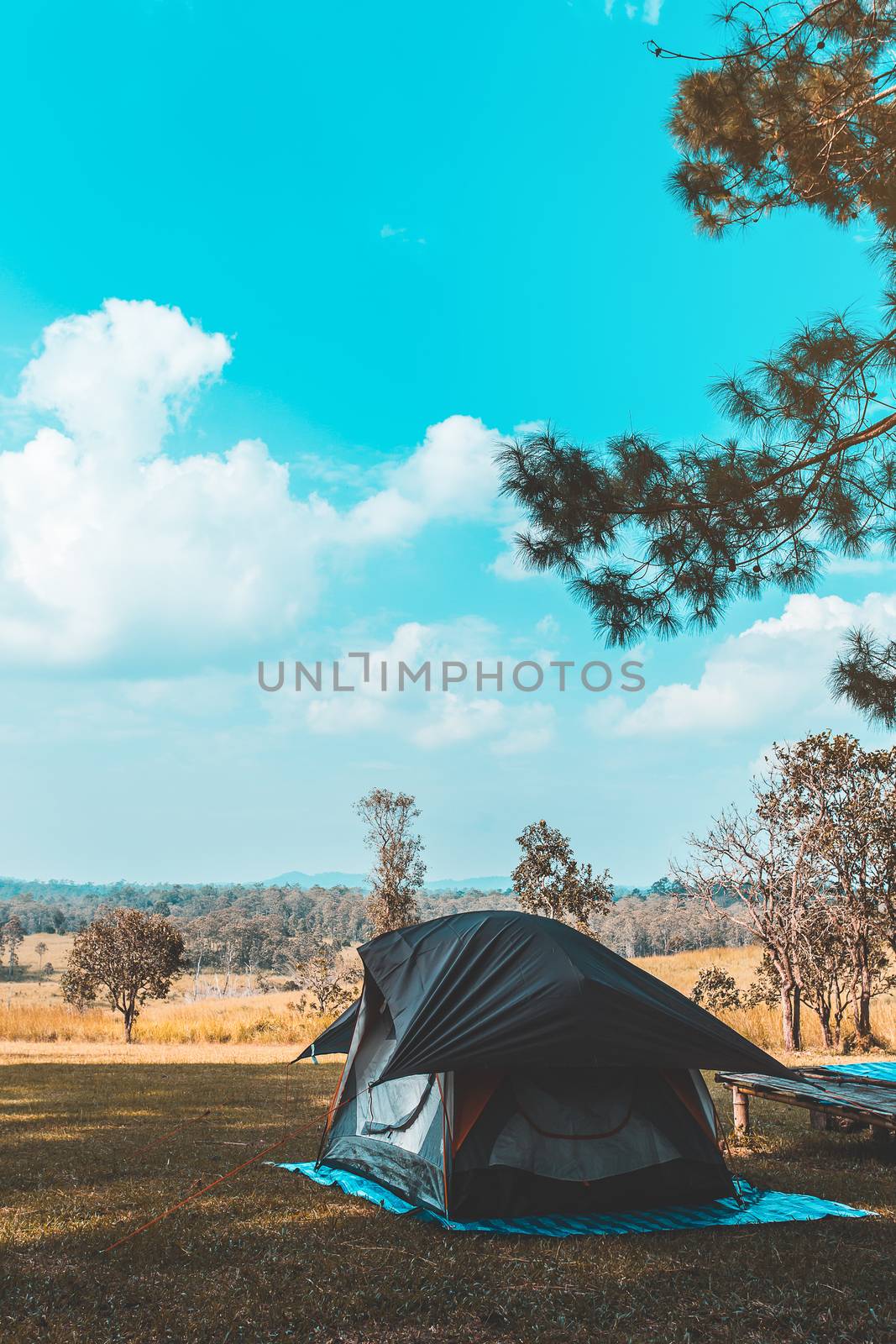 tourist tent camping in mountains