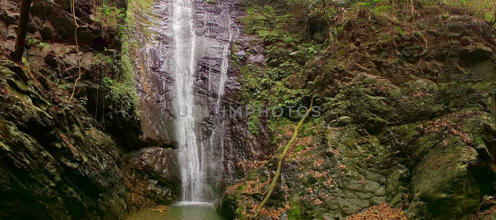 The rugged terrain of the Dajin waterfall in southern Taiwan
