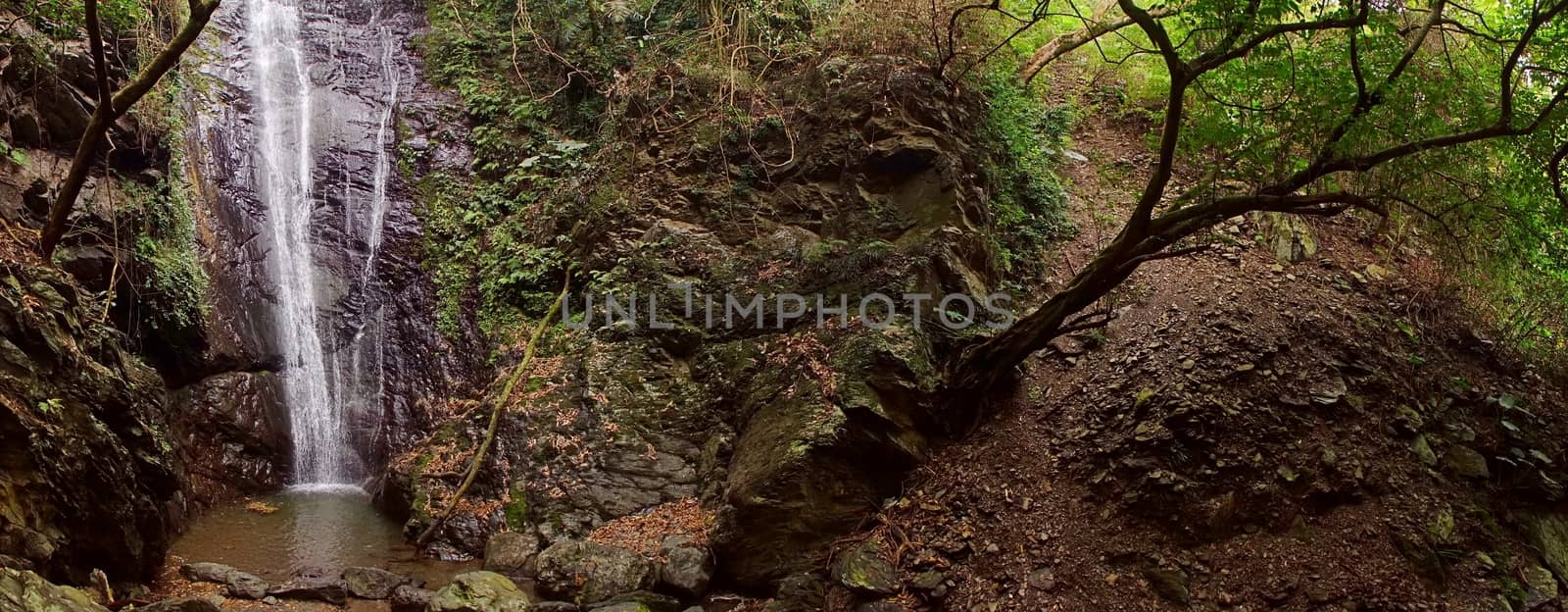 The rugged terrain of the Dajin waterfall in southern Taiwan