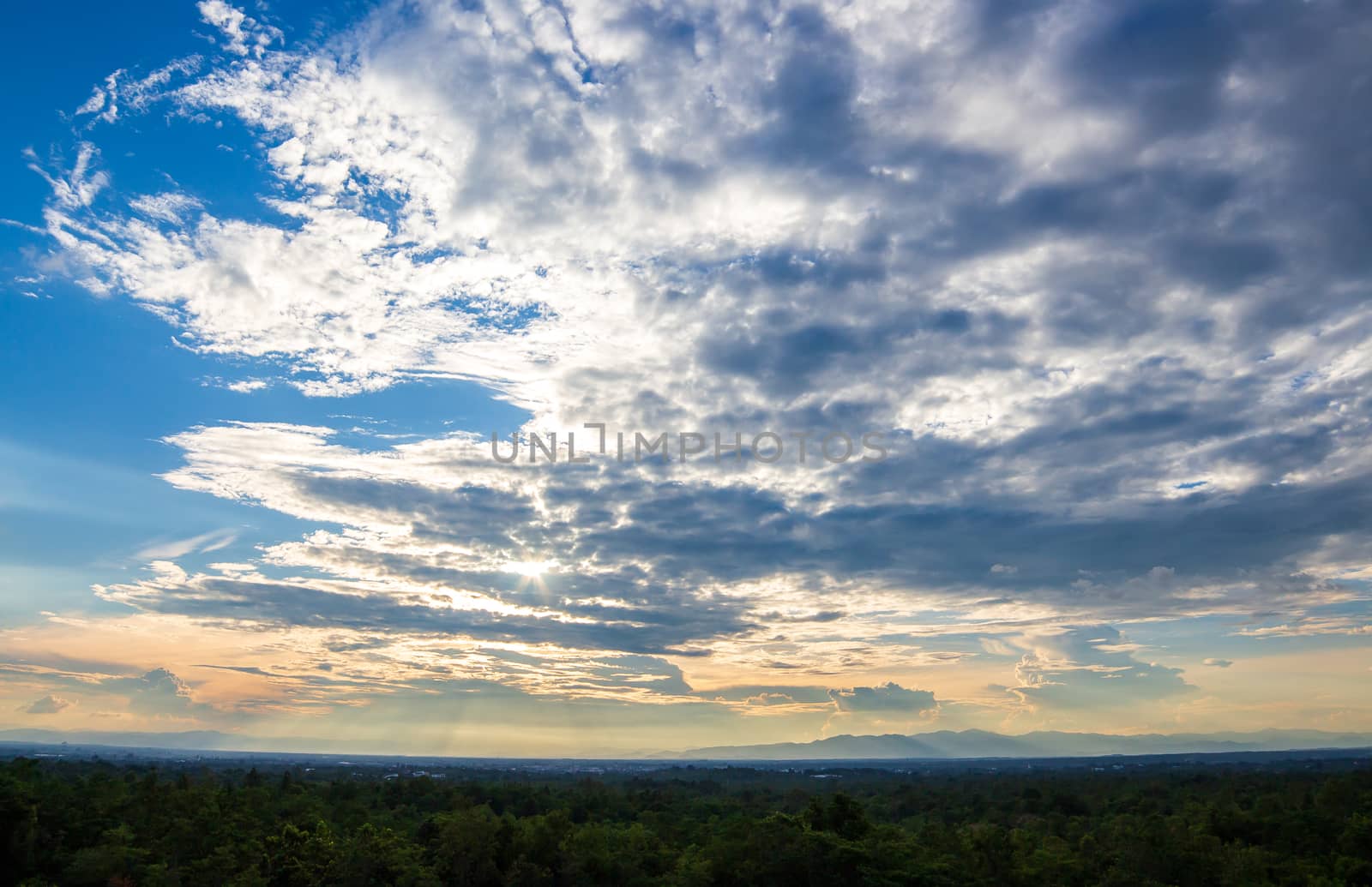 colorful dramatic sky with cloud at sunset