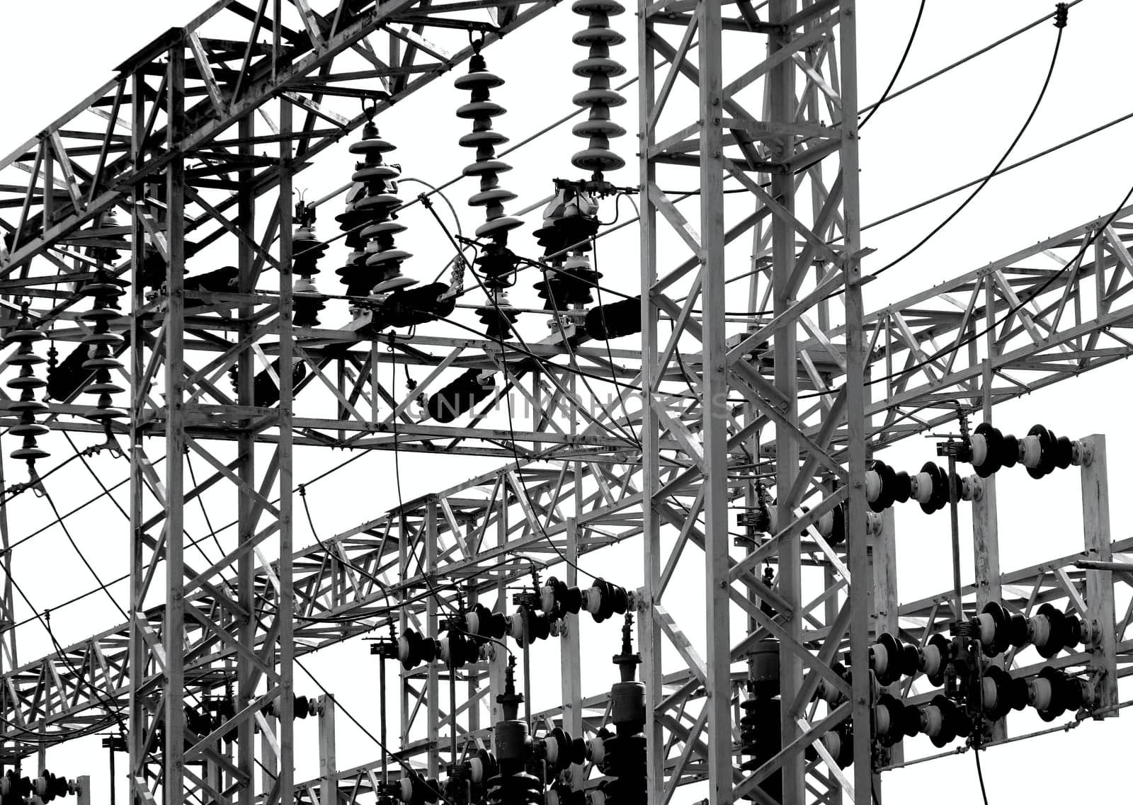 Electric substation with regulators and large ceramic insulators
