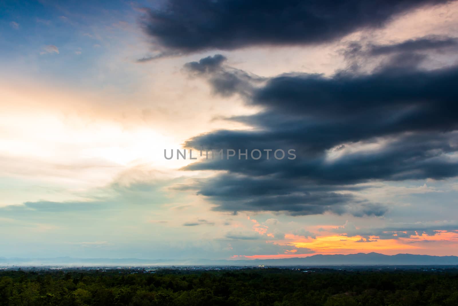 colorful dramatic sky with cloud at sunset