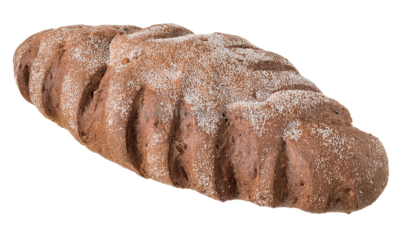 Fresh brown grain bread isolated on a white background.