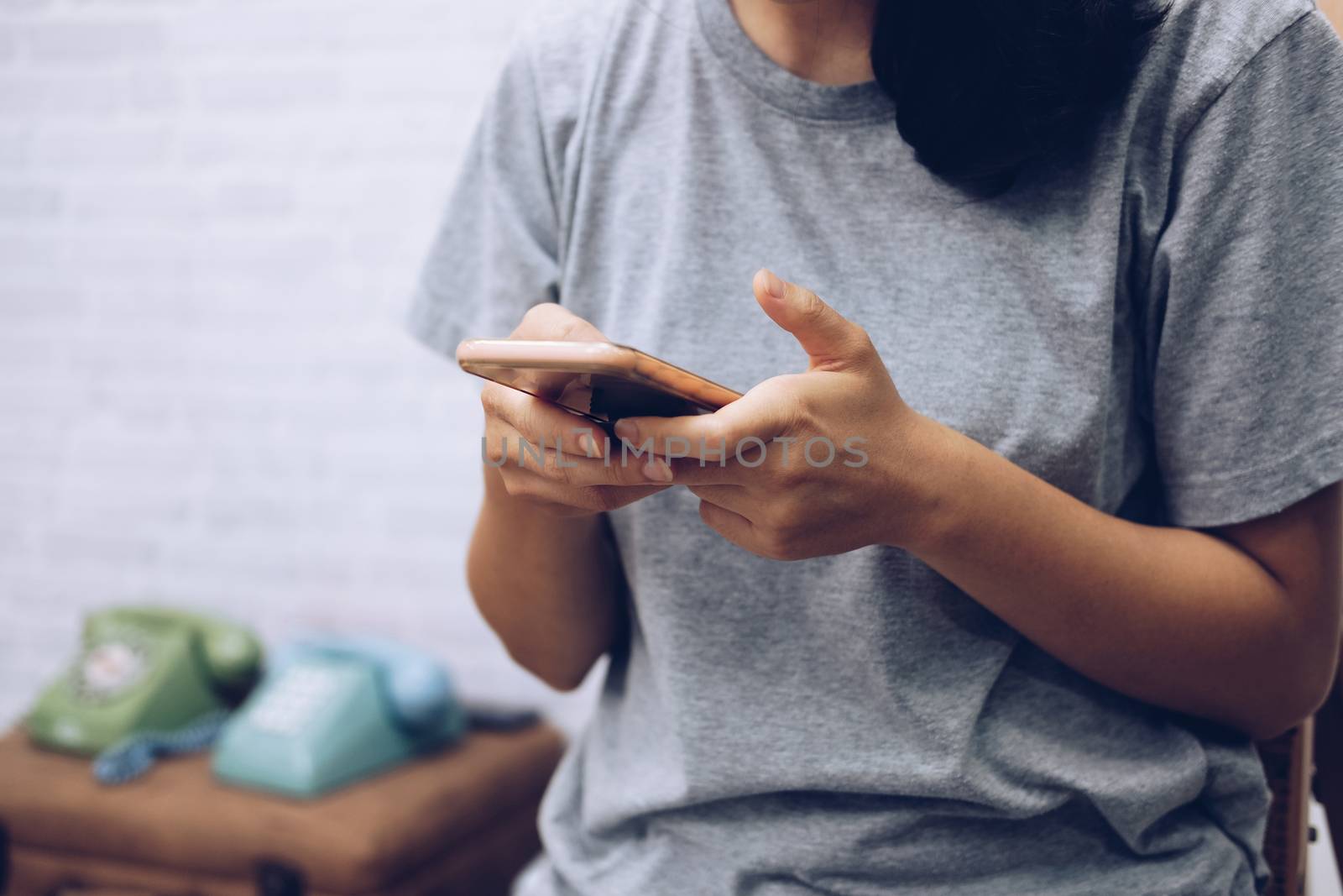 woman using mobile smartphone. connection communication on internet