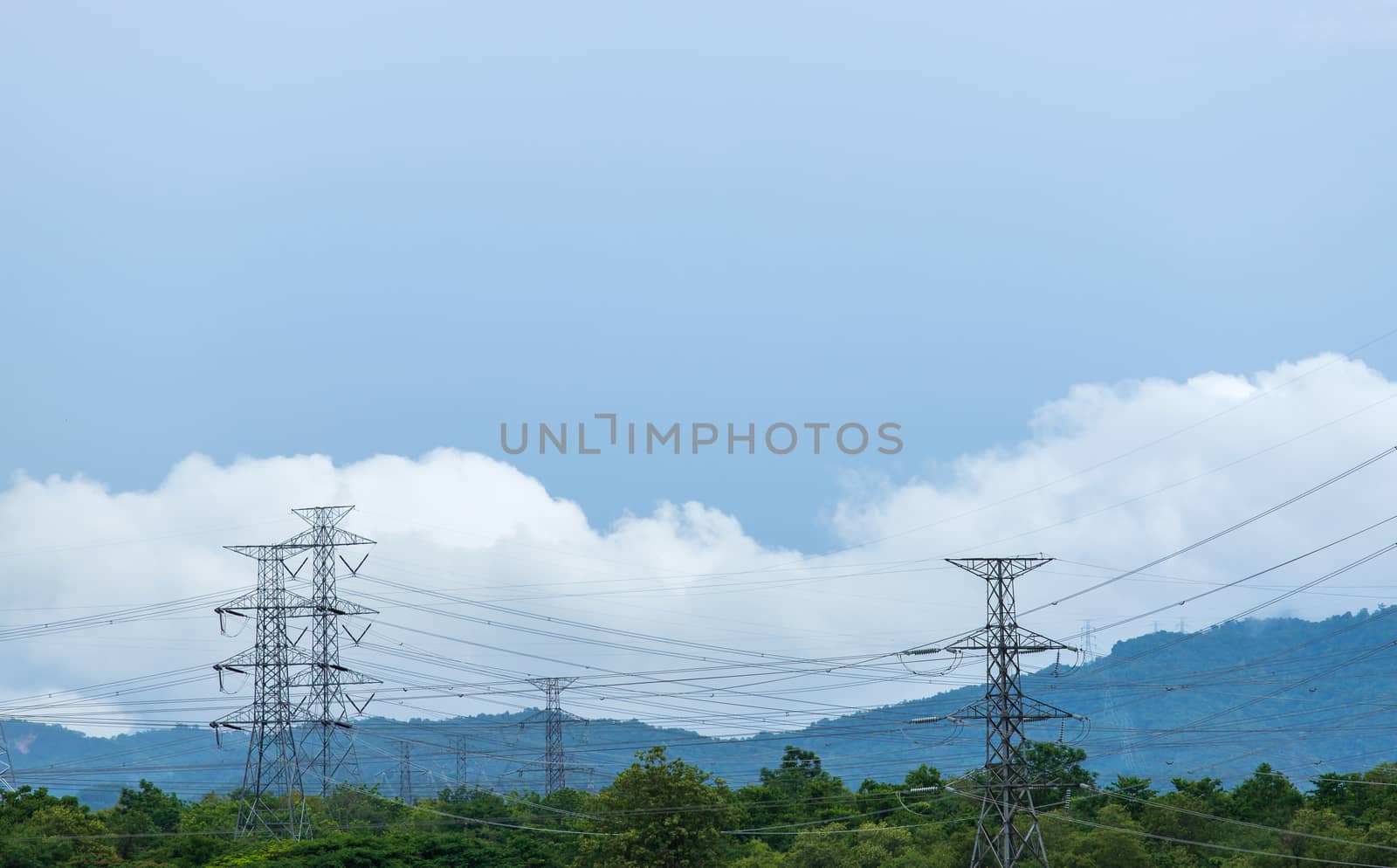 silhouette of high voltage electrical pole structure by freedomnaruk